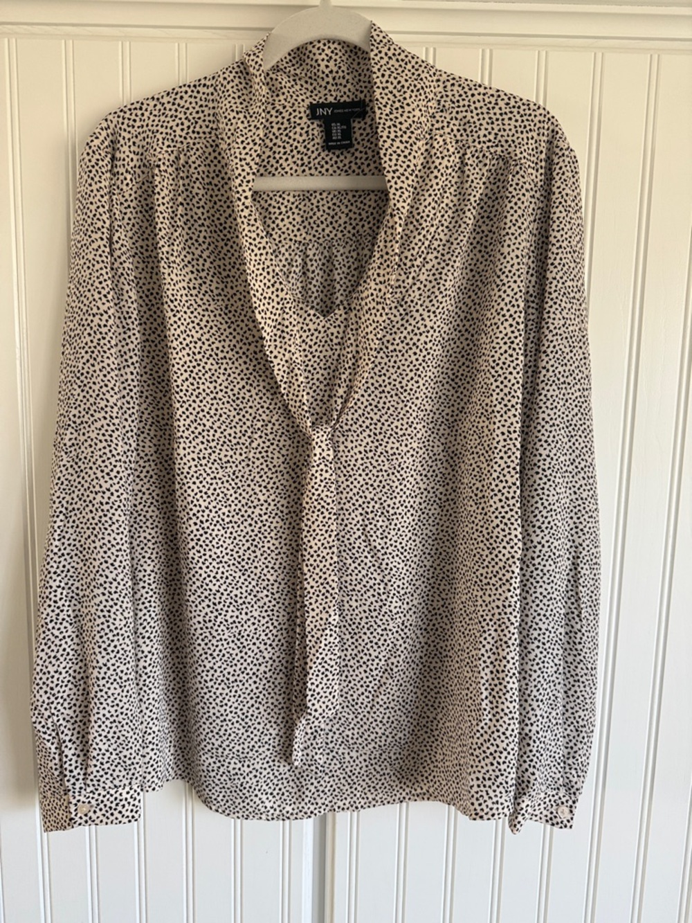 JNY Cream Polka Dot Tie-Neck Blouse